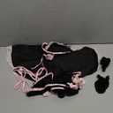 Foxiny Plus Size Curvy Sexy Stocking Mini Skirt Wireless Mesh Lace Garter Lingerie with Thong Set 4 Pieces Women Sheer Floral See Through Bra Panty Outfits Choker Bows, Black Pink, Size: 4X-Large