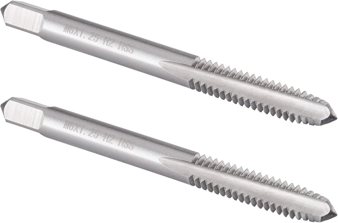 Burkit 2pcs M6 X 1.25 Thread Tap Right Hand, HSS M6 x 1.25 Straight Fluted Machine Tap