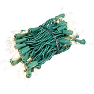 Novelty Lights RetroGlo LED Mini Lights, 50 Clear Bulbs on Green Wire, 11ft with 2.5" Spacing, Incandescent Look with Modern Efficiency, 2700K Warm White Core, Interchangeable Bulbs