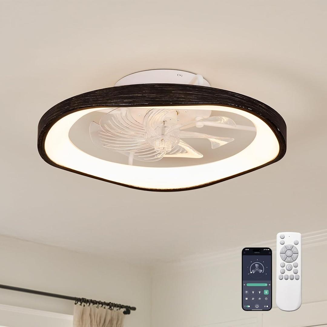 Modern Black Ceiling Fan with Lights 20" Low Profile Ceiling Fan, D20"