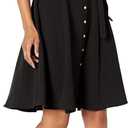 Sharagano Women's Button Front Pleated Shirt Casual Dress (12, Very Black)