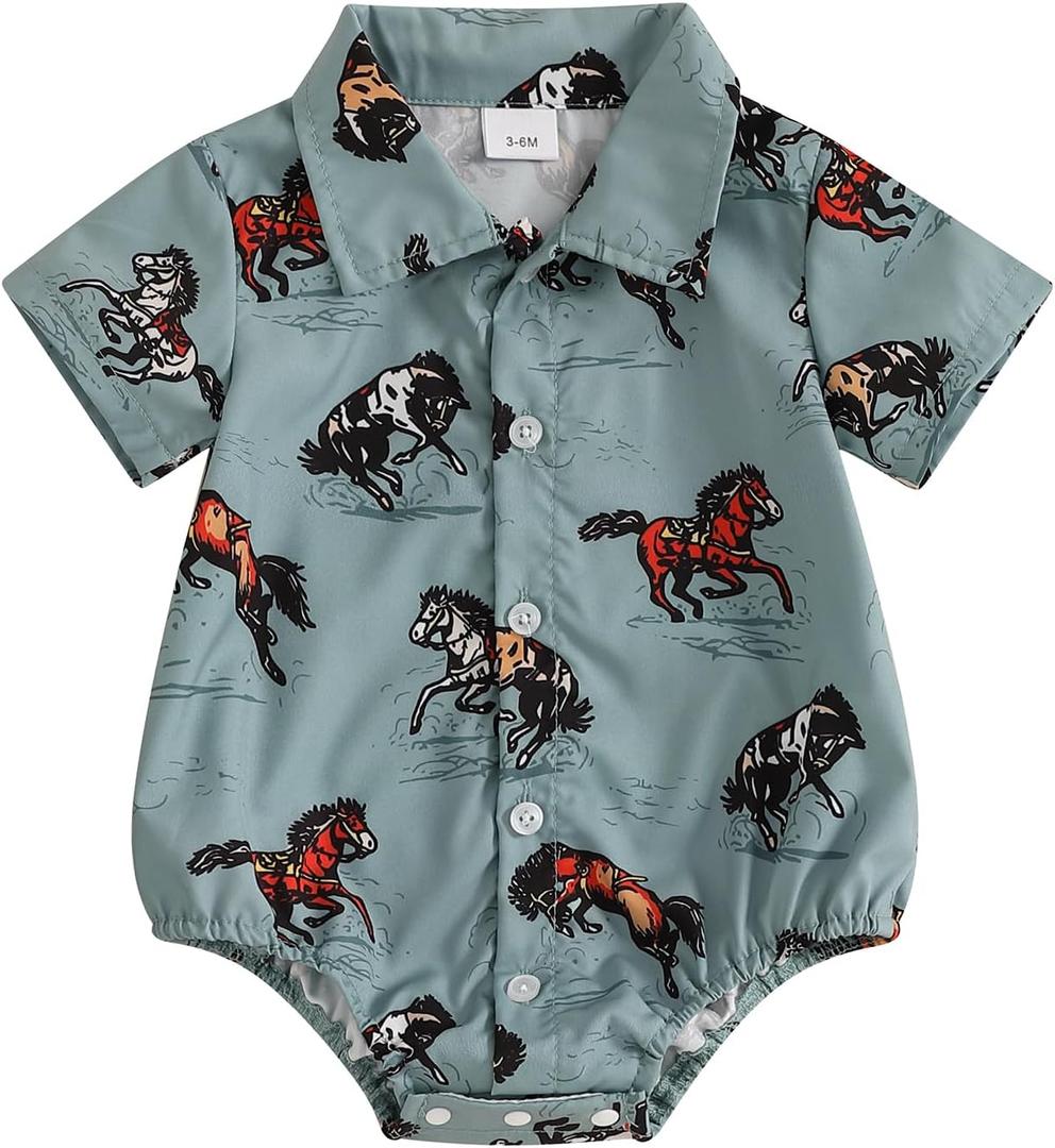 BULINGNA Baby Boy Western Outfit Long Sleeve Button Down Cowboy Wild Ride Romper Shirt Cowgirl Rodeo Gentleman Clothes