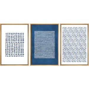 SIGNWIN Framed Canvas Print Wall Art Set Blue Geometric Pattern Landscape Abstract Shapes Illustrations Modern Art Boho Relax/Zen Nordic for Living Room, Bedroom, Office - 16"x24"x3 Natural (A13-2207-m34)