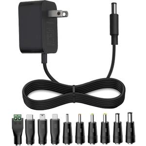 DC 5V 1A Power Cord Adapter with 10 Connectors - Universal AC/DC Charger for Security Cameras,Baby Monitors,TV Boxes,Raspberry Pi, and More - DC 5 Volt 1A 0.5A Power Supply, FCC and UL certified (5ft)