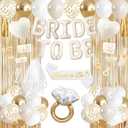 Amandir Bachelorette Balloons Decorations, White Sand Bridal Shower Balloon Decorations Foil Ring Gold Cream White Heart Balloon To Be Sash Veil Photo Booth Props for Engagement Wedding