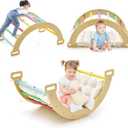 INFANS Wooden Arch Climber Rocker with Soft Cushion, 4 in 1 Montessori Climbing Ladder Toys for Toddlers, Waldorf Indoor Baby Children Ladder Gym Learning Playset Gift for Kids Boys Girls