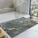 Color&Geometry Ultra Thin Bathroom Rugs Non Slip,Absorbent Quick Dry Bath Mats for Bathroom,Thin Bath Rugs Washable with Rubber Backing Fit Under Door Outside Shower,Emerald Green Marble,24"x36"