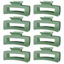 TOCESS Hair Claw Clips for Women - 8PK Large Neutral Matte Square Jumbo Hair Clips for Thick, Thin, Long, Short, Curly Hair Girls, Big Jaw Clip Set for Daily Use (Forest Green)