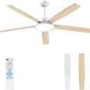 TALOYA Large Ceiling Fans with Lights and Remote, Reversible Quiet DC Motor, 6 Speeds, 3CCT, Dimmable, 62 inch White Modern Ceiling Fan for Patios, Living room, Bedroom, Farmhouse, Indoor, Outdoor