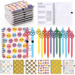 24 Pcs Smile Spiral Notebooks Pens Gifts Bulk Boss Day Preppy Affirmation Ballpoint Pens Positive Face Classroom Prize Gifts for Student Teacher Coworker Christmas(Weekly Planner Journal)