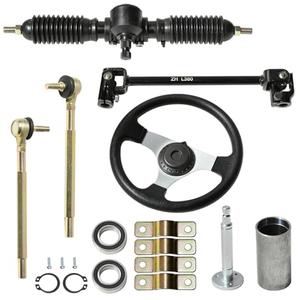JNDO Go Kart Steering kit 380mm Steering Shaft+340mm Rack and Pinion+300mm Steering Wheel+150mm Steering Column+240mm Tie Rods+80mm Sleeve Suitable for Buggy Quad Go Kart Golf UTV