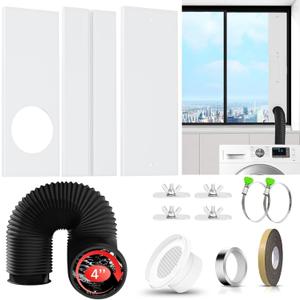 Phopich Dryer Vent Window Kit, 4 inch Adjustable Window Vent Kit with 6.6 Feet Aluminum Foil Hose for Exhaust Ventilation(Adjustable Up to 47 inches)