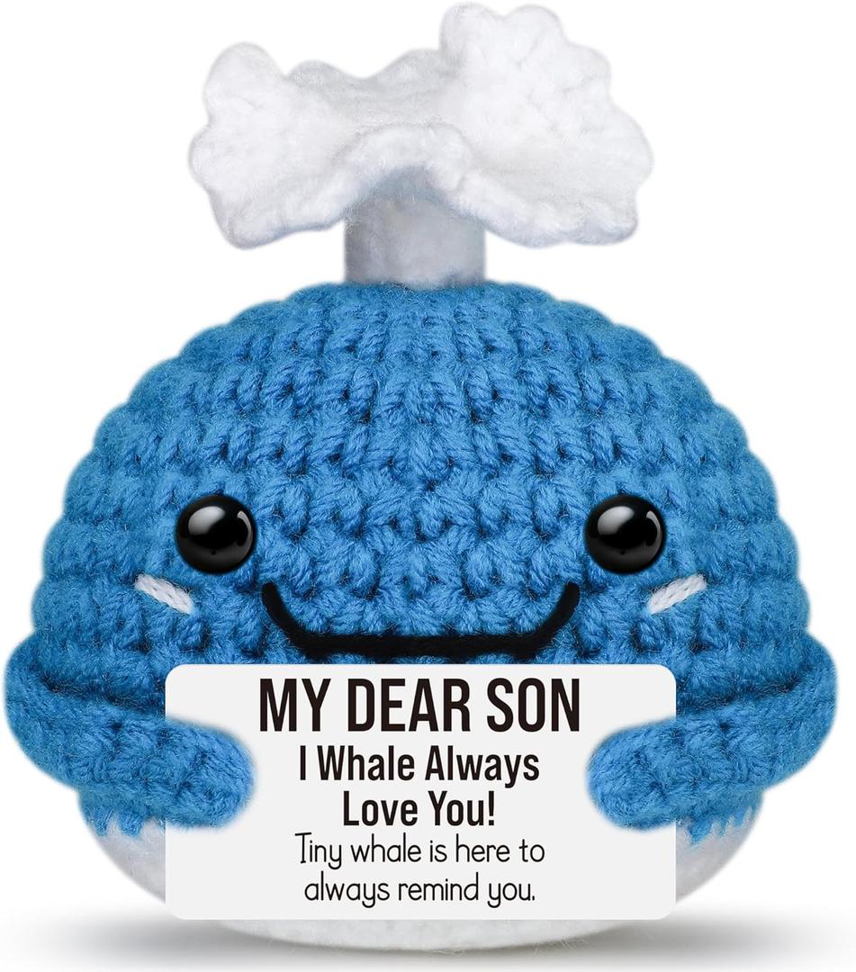 2 x Son Gifts from Mom Dad,Valentines Day Birthday Gifts for Son Adults Son in Law,Funny"I Whale Always Love You"Emotional Support Crochet Whale,Cute Back to School Graduation Room Desk Decor for Boys Men