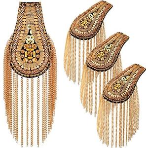 Yilloog 2 Pcs Shoulder Epaulets for Women Tassel Link Chain Boards Badge Beads Pads Punk Fringe Jewelry Pins for Men Jackets(Gold)