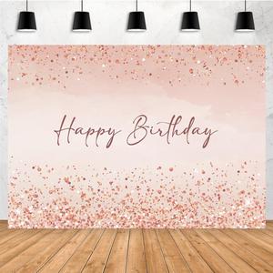 Aperturee 7x5ft Pink Happy Birthday Backdrop Pink Glitter Sprinkle Dots Shiny Diamonds Rose Gold Girl Bday Photography Background Sweet Women Girls Lady Shining Party Decorations Supplies Photo Props