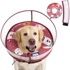 Dog Soft Cone, Dog Surgery Donut Collar with Guard Shield Prevent Licking of Wounds Stitches, Inflatable Cone for Dogs, Do Not Block The View Dog Recovery Cone (Xmas Elf, Large)
