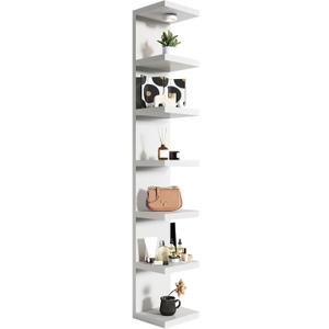 White 7-Tier Vertical Wall Shelf Unit with USB Rechargeable Led Light (Remote Controlled),Versatile Floating Display Shelves,Lack Style Wall Shelves for Bedroom,Living Room,Office Decor,Vanity