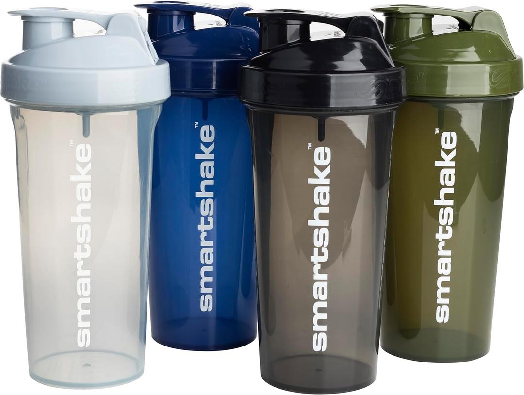 Smartshake Lite 2-Pack Protein Shaker Bottle 800 ml | 27 oz - Leakproof Screw-on Lid - BPA Free – Unisex - Mist Gray, Army Green, Black, Navy Blue