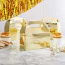 Juvale 24 Pack Metallic Gold Gable Boxes - Sturdy 300 GSM Cardstock Metallic Treat Bags - Customizable Gold Party Favors with Handles - Mini Gift Boxes for Favors, 6.2 x 3.5 x 3.6 in
