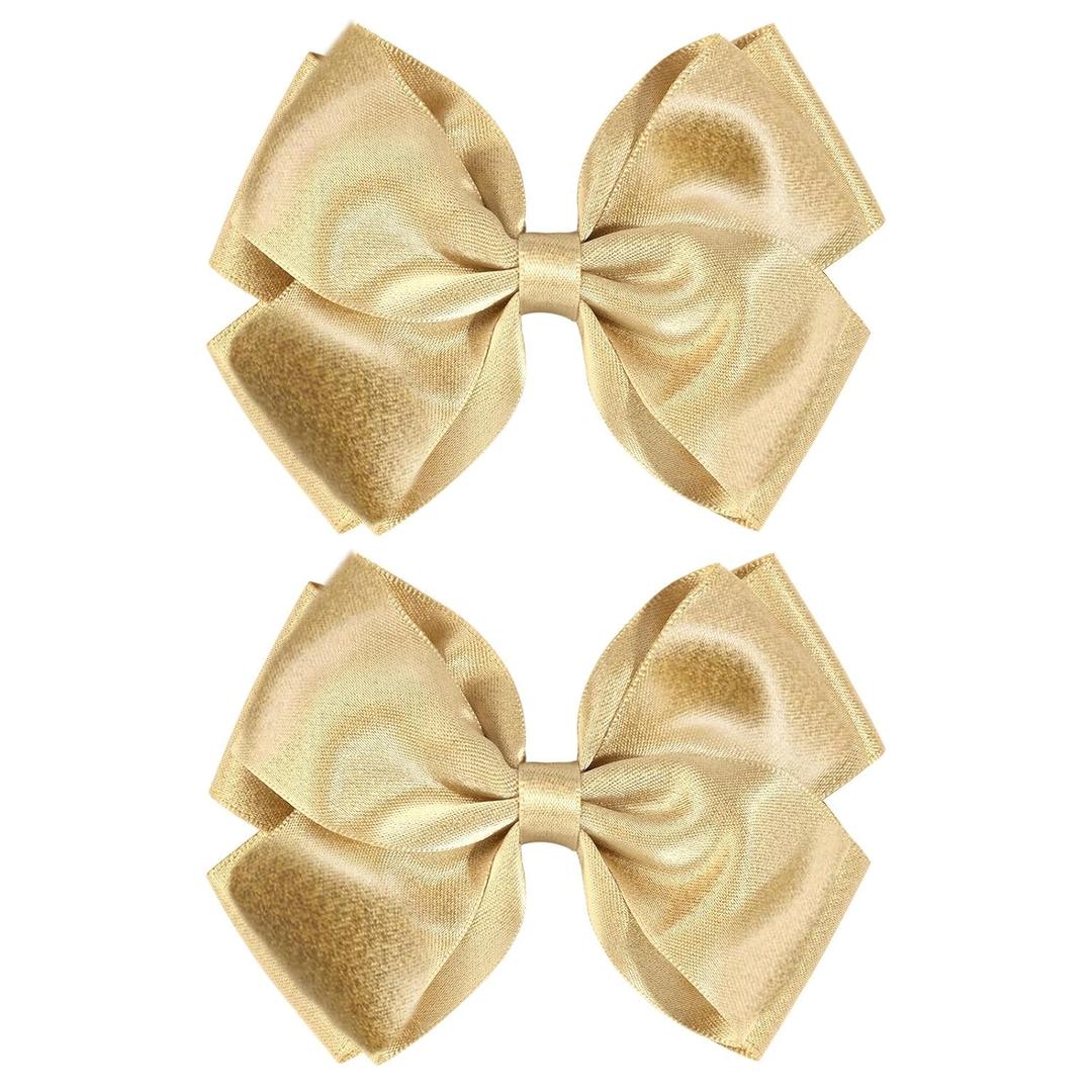CN 4.5 Inch Gold Glitter Hair Bows for Girls Alligator Clips Sparkly Satin Hair Accessories for Kids Toddler Women on Birthday Wedding Christmas and Party