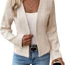 Mina Self 2026 Spring Women's Tweed Blazer Jacket - Collarless Open Front Fully Lined Elegant Fitted Fashion Casual Work Coat (Beige-3), Size MRCKLOCR20-B16-L2-R-Mercantile Dr