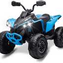 Kids ATV 4 Wheeler, 12V Ride On Toys Car for Kids with 2x35W Motor, Quad Electric Vehicles with Remote Control, LED Lights, Spring Suspension, Treaded Tires, Music, USB & AUX, Blue