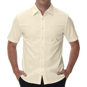 Men's Short Sleeve Dress Shirts Wrinkle Free Stretch Formal Wedding Prom Regular Fit Button Down Shirt (XL)