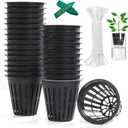 ORIMERC 2 inch Net Cups Pots 30 Pack with 30 feet Self Watering Wick & 30 Plant Labels for Hydroponics Aquaponics Planter Indoor Outdoor Growing Baskets Slotted Mesh UV Resistant & BPA Free (Black)