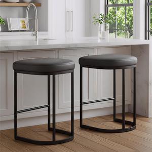 Bar Stools Set of 2, 26'' Counter Height Bar Stools with Faux Leather Upholstery, Modern Backless Barstools with Metal Frame for Kitchen Island, Black