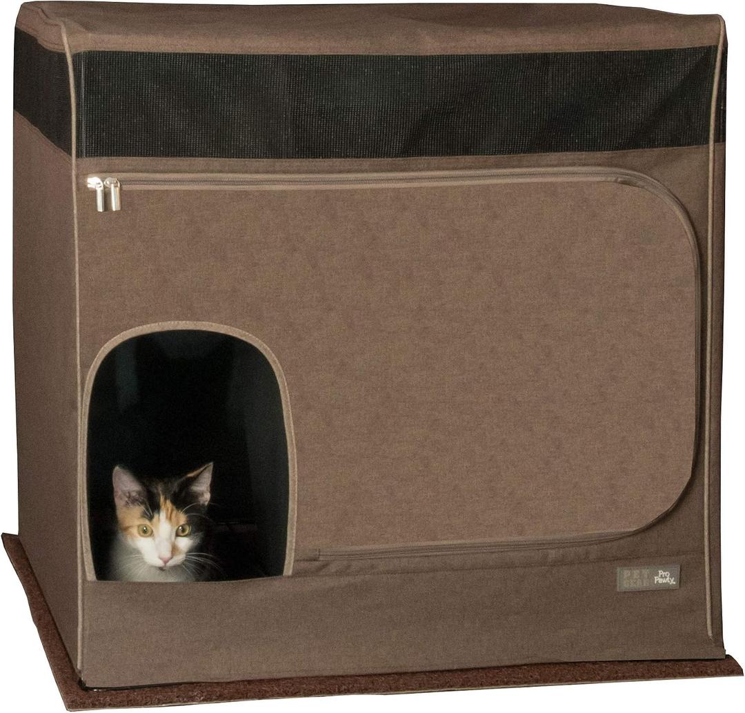 Pet Gear Pro Pawty for Cats with littertraX Mat, Put an end to Scattered Litter, Foldable, Easy Clean, Litterbox not Included, Chocolate
