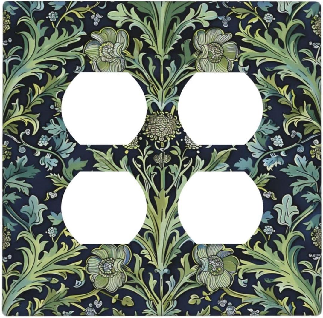 Decorative Outlet Covers Rustic Morris Green Vine Leaf 2 Gang Wall Plate Cover Double Duplex Receptacle Two Switch Light Switch Cover Plate Jumbo Dual Faceplate for Bedroom Home Decor