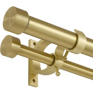 Brass Double Curtain Rods 72 to 144 Inches (6-12 Feet),1-Inches Front and 5/8 Inches Back Adjustable End Cap Double Window Drapery Rod for Drapes and Curtains