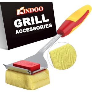 Grill Brush Bristle Free for Outdoor Grill, BBQ Grill Cleaner Brush and Scraper with Replaceable Head, Steam Grill Cleaning Brush 17'' Long Handle for Cast Iron Stainless Steel Grates,Red