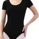 iMucci Leotards for Women Gymnastics Dance Leotards Ballet Leotard Ballerina Leotard Adult Bodysuit (X-Small, Short Sleeve-black)