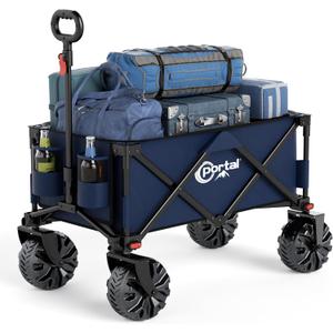 PORTAL Collapsible Folding Utility Wagon, Foldable Wagon Carts Heavy Duty, Large Capacity Beach Wagon with All Terrain Wheels, Outdoor Portable Wagon for Camping, Garden, Shopping, Groceries, Blue