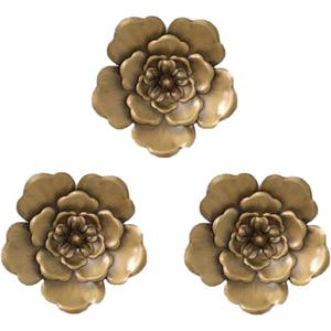 8 Inch Large Metal Flower Wall Art Multiple Layer Home Decor for Outdoor Home Garden Porch Patio Set of 3 (Gold))