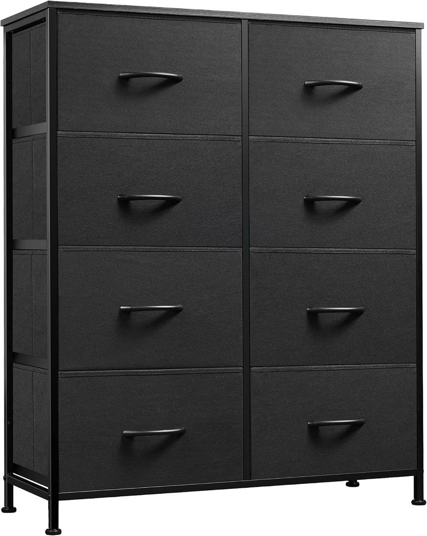 WLIVE Fabric Dresser for Bedroom, Tall Dresser with 8 Drawers, Storage Tower with Fabric Bins, Double Dressers, Chest of Drawers for Closet, Living Room, Hallway, Charcoal Black