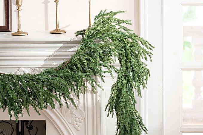 Deluxe 2FT Christmas Garland – Real Touch Norfolk Pine Garland for Mantel, Staircase, Arches, and Holiday Decor, Artificial Greenery (Norfolk Pine Garland, 2Feet)