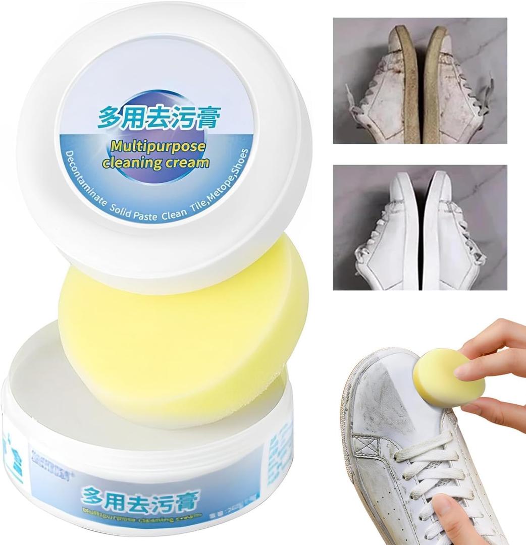 2PCS Multi-Functional Cleaning and Stain Removal Cream,Multi Purpose with Sponge, White Cleaner, Shoes Decontaminate Solid Paste