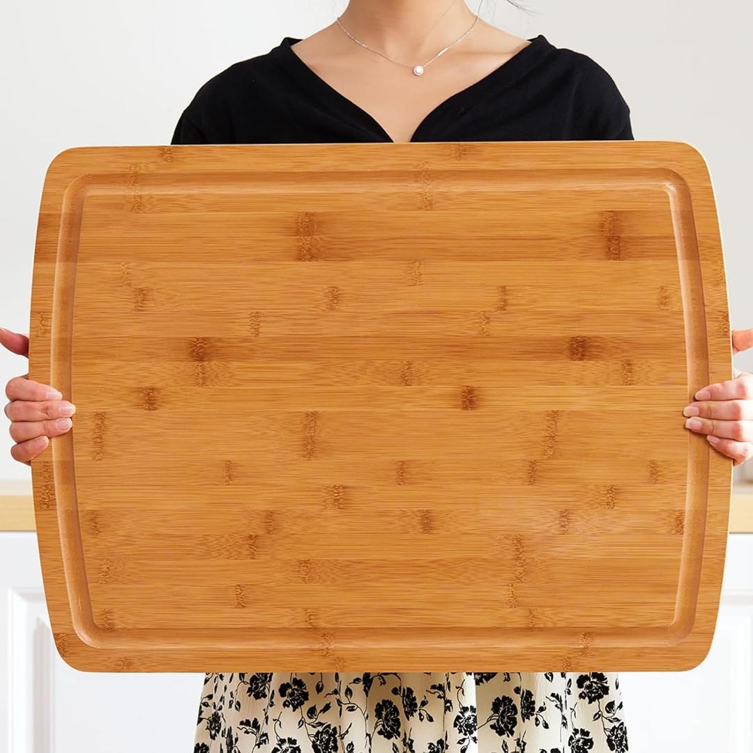 24 x 18 Inch XXL Extra Large Bamboo Cutting Boards - BEZIA Carving Board for Meat, Turkey, Vegetables, BBQ, Cheese - LARGEST Chopping Butcher Block with Juice Groove