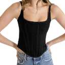 Imily Bela Womens Sleeveless Denim Vest Crop Tank Tops Spaghetti Straps Slim Fit Summer Cami Top (Small, Black)