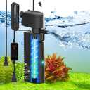 Fish Tank Filter with U - V Light & Timer (3/6/12/24 Hours) for Green Water Cleaning, Aquarium Filter with Aeration Turtle Tank Filter with Pre-Filter Sponge for Tanks 40-120 Gallon