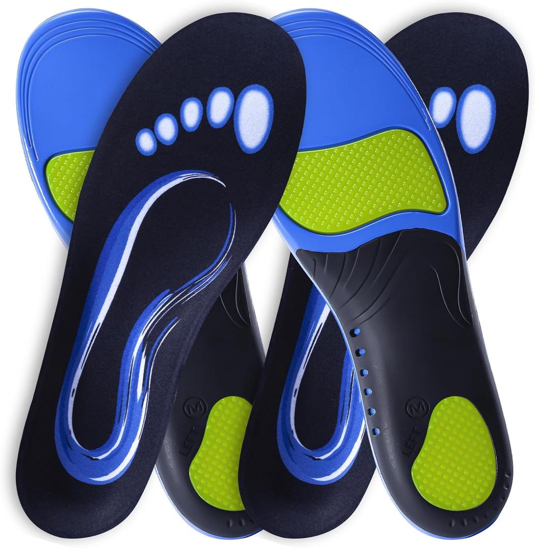 Plantar Fasciitis Insoles for Men's Work Boots - 2 Pairs High Arch Support Orthotic Insoles for Standing All Day Comfort (M(Men 9-10.5/Women 10-11.5))