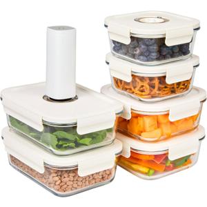 HOLDN STORAGE Vacuum Food Storage Containers, Set of 6 Glass Containers plus an Electronic Vacuum Pump  Keep Food Fresh Longer, BPA-Free Glass, Leak-Proof, Ideal for Meal Prep, Marinating.
