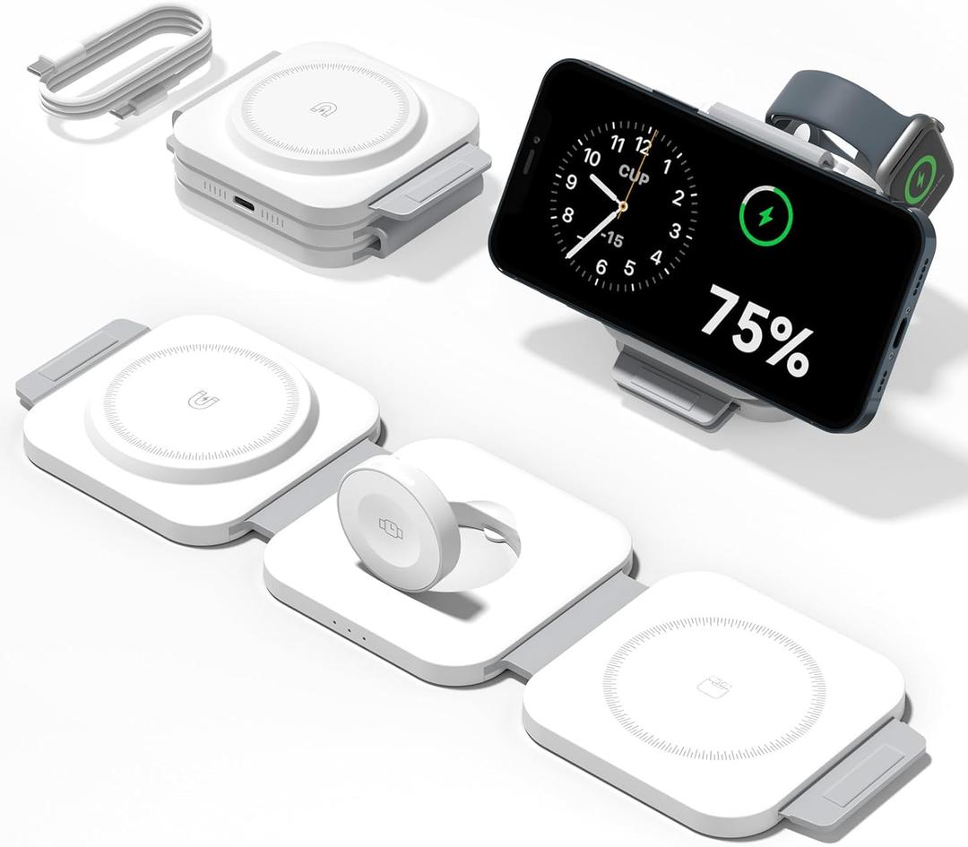 3 in 1 Charging Station for Apple Multiple Devices, Foldable Magnetic Fast Wireless Charger Dock, Travel Charging Pad for iPhone 17 16 15 14 13 12 Pro Max Plus Apple Watch Series & AirPods 4/3/2/Pro