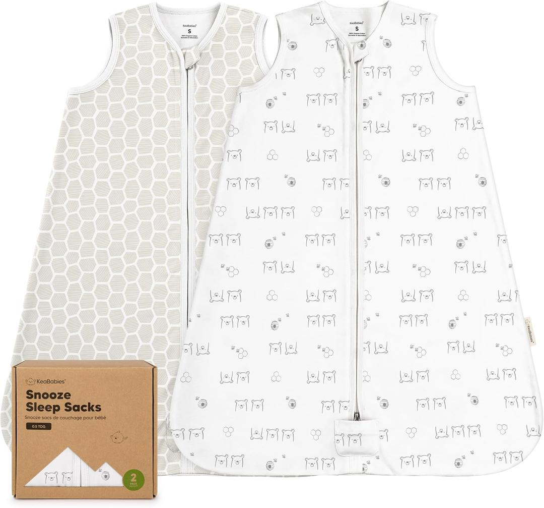 2-Pack Baby Sleep Sacks, Zipper Wearable Blanket - 0.5TOG Organic Cotton, Lightweight, Soft Cozy Infant Sleeping Sack 3-6 months,Easy to Wear Small Newborn Transition Swaddles Sleepsacks (BumbleBear)