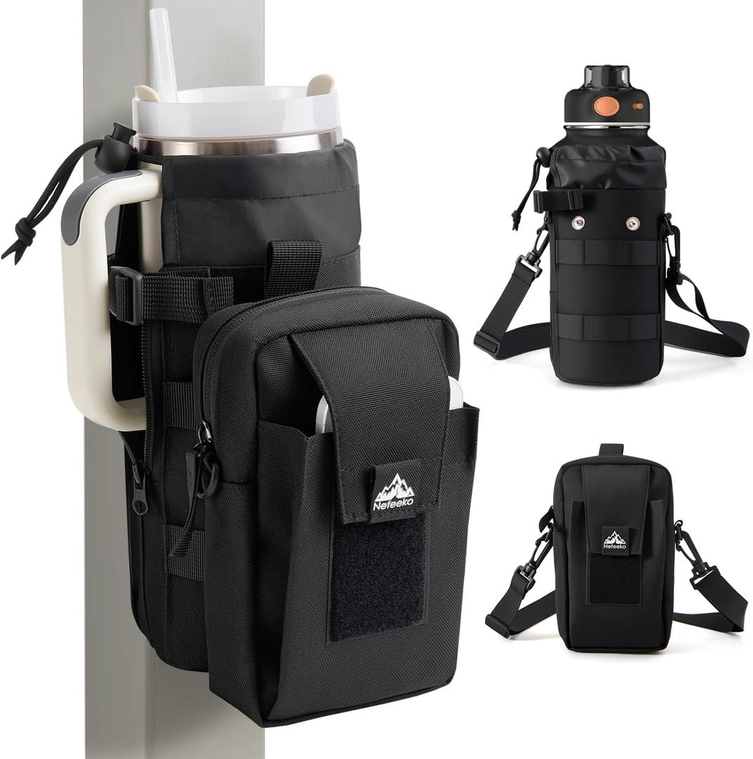 Nefeeko Magnetic Gym Bag, Water Bottle Holder with Phone Pouch, Adjustable Sling Strap, Detachable 2-in-1 Design, Gym Accessories for Men and Women, Water Bottle Bag for Fitness, Sports, Travel (Black)