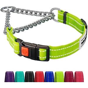 CollarDirect Martingale Dog Collar with Stainless Steel Chain and Quick Release Buckle - Reflective Collar for Dogs - Lime Green, Small (Neck Size 12"-15")