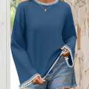 ZESICA Women's Oversized Long Sleeve Sweaters Fall Crewneck Color Block Loose Ribbed Knit Pullover Tops (L)