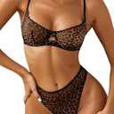 Aimedalis Sexy Mesh Leopard Print Lingerie Sets For Women Cute Bra And Panty Sets For Women (Leopard L)